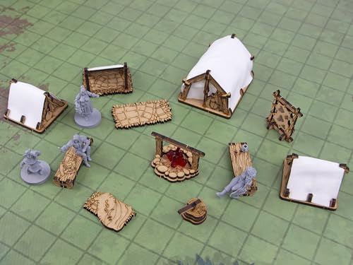 Adventurers Camp D&D Terrain, Furniture Scatter Terrain for 25mm 32mm 28mm Miniatures, DND Accessories for Dungeons & Dragons, Pathfinder, Warhammer, Wargaming Tabletop Battle Mat