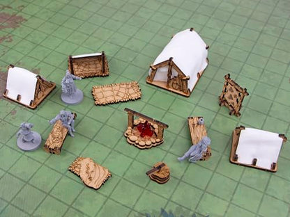 Adventurers Camp D&D Terrain, Furniture Scatter Terrain for 25mm 32mm 28mm Miniatures, DND Accessories for Dungeons & Dragons, Pathfinder, Warhammer, Wargaming Tabletop Battle Mat