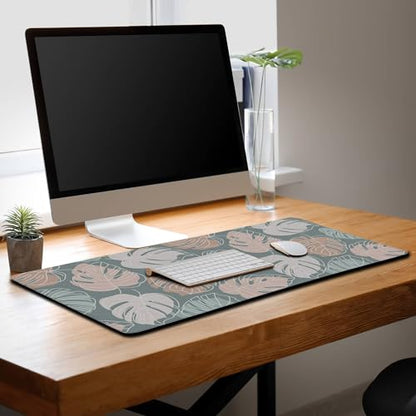 Large Desk Mat Green, Gaming Mouse Pads Office Desk Pad, Keyboard Desk Mat Non-Slip Rubber Base Waterproof with Stitched Edges, 35.4 X 15.7 inch for Work/Game/Office/Home Tropical Monstera - color: Tropical Green Monstera