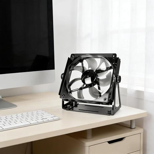 Computer Fan Stand - 120mm 140mm PC Fan Desk Stand, Heavy Duty Metal Adjustable Mount with 360° Rotation, Desktop Cooling Stand for PC, Router & Electronics (Fan Not Included)