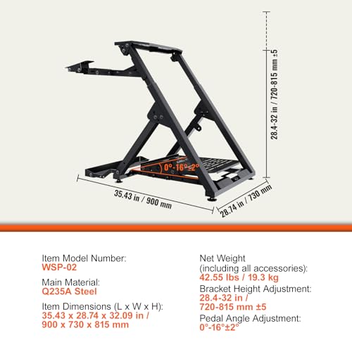 VEVOR Foldable Racing Steering Wheel Stand, Height Adjustable Universal Base Compatible with Logitech & Thrustmaster Racing Wheel and Pedal, Movable Wheels Heavy-duty Frame Standard GT/Formula Seating - size: Square pipe