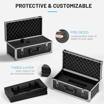 Phenyx Pro Extra Large Size Carrying Case, Customizable Pre-Diced Foam, Aluminum Alloy Sturdy Build, Suitable for Wireless Mic System Storage & Camera Gear Transportation - size: Extra Large (20.4×10.2×7.9 Inch)