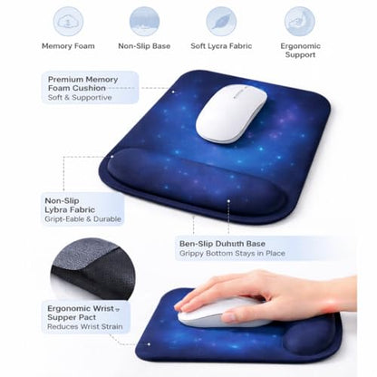 Ergonomic Memory Foam Mouse Pad with Wrist Support, Orange, Ultra-Smooth Surface, Anti-Slip Base (Galaxy, Medium) - color: Galaxy