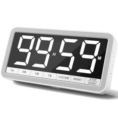 Large 7.8" Digital Timer, Magnetic LED Timer for Kitchen & Classroom | USB-C Rechargeable, Up to 99 Hours Count Up & Countdown Timer with 3 Brightness Levels, 4 Alert Modes and 3 Volume Levels - color: White