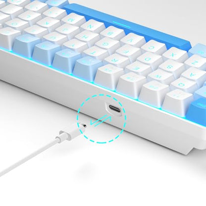 MageGee Portable 60% Mechanical Gaming Keyboard, MK-Box LED Backlit Compact 68 Keys Mini Wired Office Keyboard with Red Switch for Windows Laptop PC Mac - Sky Blue - color: Sky Blue/Red Switch
