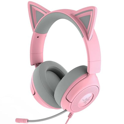 Razer Kraken Kitty V3 X Wired Gaming Headset, Kitty Ears, Pink | HyperClear Cardioid Mic, 40 mm Drivers, 7.1 Surround Sound, Comfy Ear Cushions, Cross-Platform via 3.5mm PC, PS5, Xbox - color: Quartz Pink