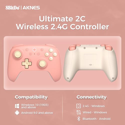 AKNES 8Bitdo Ultimate 2C Wireless 2.4G Controller for Windows PC and Android, Gamepad with Hall Effect Joysticks and Hall Triggers, 1000Hz Polling Rate, Remappable L4/R4 Bumpers - Peach | Gamepad with Hall Effect Joysticks and Hall Triggers, 1000Hz Pollin