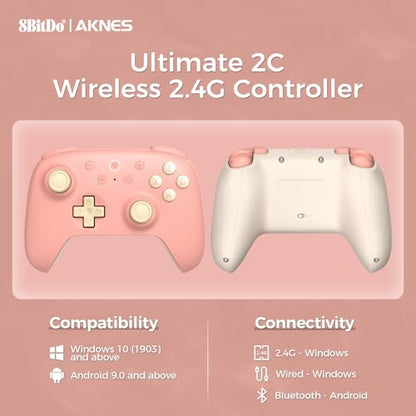 AKNES 8Bitdo Ultimate 2C Wireless 2.4G Controller for Windows PC and Android, Gamepad with Hall Effect Joysticks and Hall Triggers, 1000Hz Polling Rate, Remappable L4/R4 Bumpers - Peach | Gamepad with Hall Effect Joysticks and Hall Triggers, 1000Hz Pollin