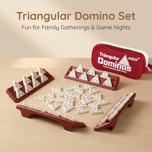 Smilejoy Triangle Domino,Triangular Domino Tiles with Brass Spinners Tabletop Game for Kids Ages 7 and Up, 56 Tiles, Classical Board Game, mathing Skill Trainning (2-4 Players)