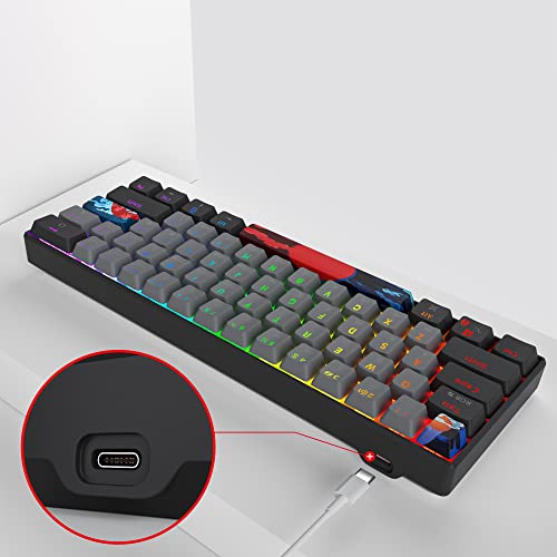 Portable 60% Mechanical Gaming Keyboard Grey/Black, RGB Backlit Wired Key Board with Blue Switch, Compact 61 Keys Mini Office Keyboards with for Windows Laptop PC (61 Dolch/Blue Switch) - color: 61 Dolch/Blue Switch