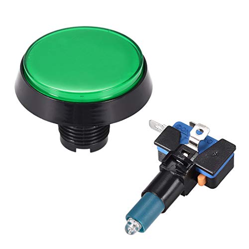 uxcell Game Push Button 60mm Round 12V LED Illuminated Push Button Switch with Micro Switch for Arcade Video Games Green 5pcs - color: Green