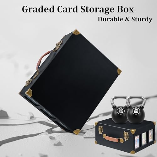 Poyilooo Graded Card Storage Box with Display Window, Wood Card Case for 140+ Cards PSA BGS FGS & SGC, Sports Cards Trading Cards, Graded Card Slab Carrying Cases (Black) - color: Black