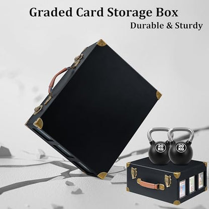 Poyilooo Graded Card Storage Box with Display Window, Wood Card Case for 140+ Cards PSA BGS FGS & SGC, Sports Cards Trading Cards, Graded Card Slab Carrying Cases (Black) - color: Black