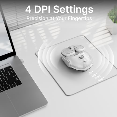 SEUNKWANG EWEADN Q9 Wireless Clear Mouse Dual Mode Bluetooth & 2.4G USB Computer Mouse with RGB Lighting, Silent Clicks, Multi-Device Compatibility for Laptop, PC, MacBook, iPad Cute Mouse-White - color: White