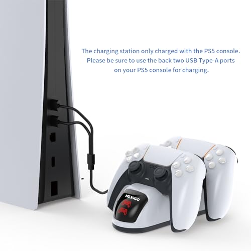 NexiGo Enhanced PS5 Controller Charger, Dual Charing Station with LED Indicator, High Speed, Fast Charging Dock for PlayStation 5 DualSense Controller, White