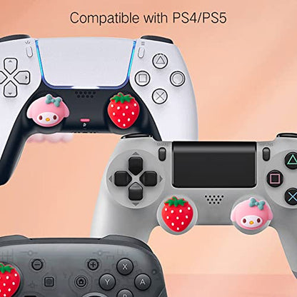 PERFECTSIGHT Cute Thumb Grip Caps for Switch 2 2025, PlayStation 4/5, PS5, PS4, Xbox Series X/S, Xbox One, Switch Pro Controller, 4PCS Kawaii Soft Rubber Analog Thumbsticks Joystick Cover, Strawberry - color: Strawberry