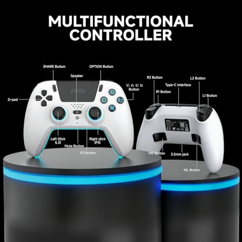 ASRVA White Wireless Pro Controller for PS5, Hall Effect Joystick No Drift, 2 Back Paddles, Macro, Gyro, 1000mAh, RGB, Compatible with PS5/Pro/Slim/PC/iOS/Android - color: White