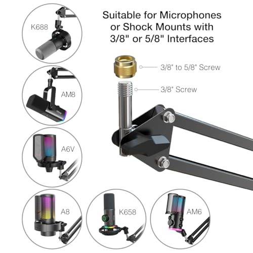 FIFINE Gaming USB Microphone Bundle with Arm Stand, RGB Condenser Desktop Mic with 4 Polar Patterns for Streaming, Mic Boom Arm with Heavy Duty Clamp, Suspension Scissor for Voice-Over(A8Plus+CS1)