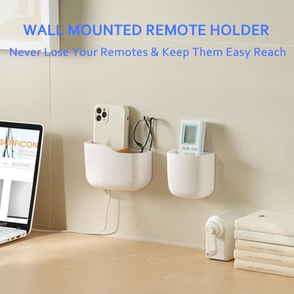 Remote Holder Wall Mount TV FAN Remote Control Holder Bedside Caddy Wall Organizer Phone Holder for Office Adhesive Media Player Controller Holder Box Tray Home Desk Nightstand White 1Big 1Small - color: White