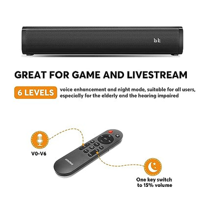 2.1ch Small Sound Bars for TV with 6 Levels Voice Enhancement, Built-in Subwoofer, 16 Inches Bluetooth 5.3 Soundbar Speakers with Optical/AUX/USB Connection, S100