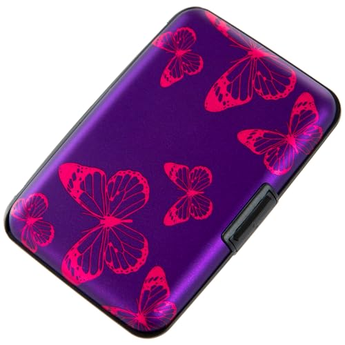 Credit Card Holder, Metal Card Wallet RFID Blocking Mini Slim Aluminum Business Hard Card Case for Women Men (Purple Butterfly) - color: Purple Butterfly