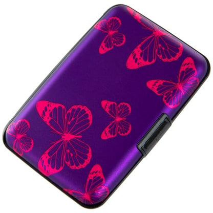 Credit Card Holder, Metal Card Wallet RFID Blocking Mini Slim Aluminum Business Hard Card Case for Women Men (Purple Butterfly) - color: Purple Butterfly