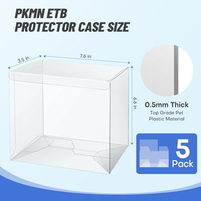 5 Pack Clear PKMN ETB Protector Case, PKMN Elite Trainer box Protector, PET Plastic Display Box Protector for Collectors Gifts Elite Trainer Boxes - 0.5mm Thick (Pack of 5) - size: 5 Pack