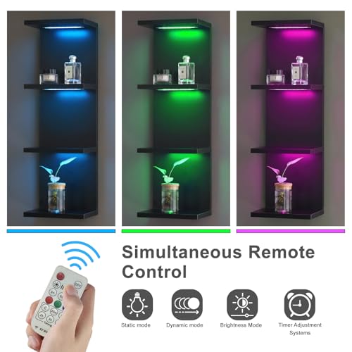 4 Tier RGB Wall Shelf, Black | Gaming Shelf with Remonte Control, Lack Shelves with Light for Bedroom,Easy to Install Cosmetic & Display Modern Shelf - color: 4r-black