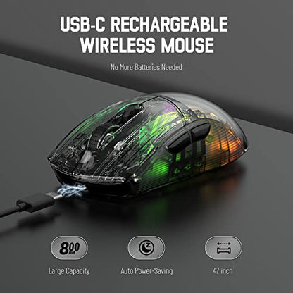 Wireless Gaming Mouse PC Transparent Shell Computer Mice with Dual Mode BT5.0/2.4G,PixArt Chip 3D RGB Lighting,Ergonomic 7 Buttons,Rechargeable Mute Mouse for PC Laptop Tablet PS4 PS5 Xbox one - color: Black