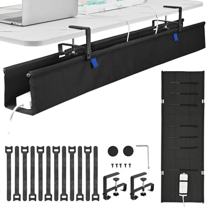 48" Under Desk Cable Management Tray- Clamp/Screw Mount Desk Cable Organizer Cable Tray Hiders for Office&Home