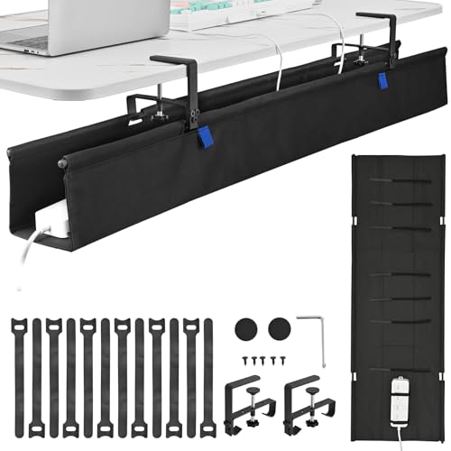 48" Under Desk Cable Management Tray- Clamp/Screw Mount Desk Cable Organizer Cable Tray Hiders for Office&Home