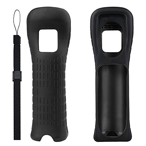 2X Wii Silicone Case Cover with Wrist Strap for Wii Remote Controller (Black) - color: Black