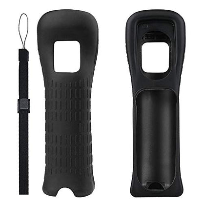 2X Wii Silicone Case Cover with Wrist Strap for Wii Remote Controller (Black) - color: Black