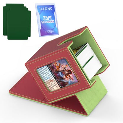 UAONO Card Deck Box for MTG Commander, Fits 100 Double-Sleeved Cards | Independent Commander Display, Magnetic Deck Case for Magic the Gathering TCG, 2 Dividers & 1 Top Loader (Red/Green) - color: A-Red&Lime Green
