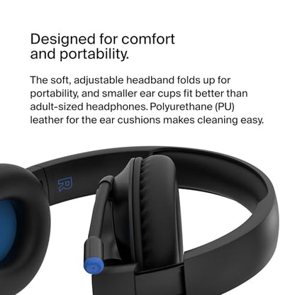 Belkin SoundForm Inspire Bluetooth Kids Headphones, 35H Battery Life | Over-ear wireless headset, built-in mic, 85dB safe volume limit, online learning, travel, iPad, iPhone, Galaxy - color: Black, style: Wireless