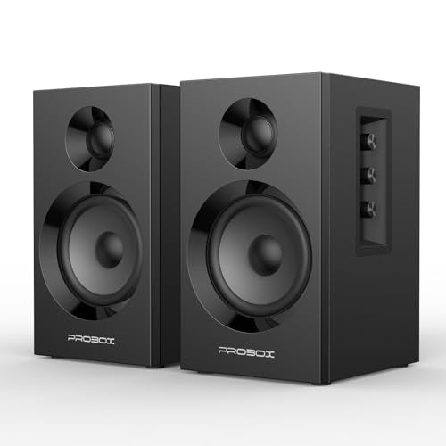 Powered Bookshelf Speakers HiFi Computer Gaming Monitors with Bluetooth 5.3 & 24-Bit USB DAC Stereo Speaker PC Speakers 3.5" Woofer,1" Silk Dome Tweeter, Adjustable Bass/Treble BT16-Black
