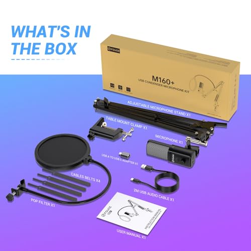 Gaming USB Microphone, RGB Condenser mic with Mute, Gain, Monitoring, Boom Arm for Streaming, Podcast, Twitch, YouTube, PC, Computer, PS5, (M160+) - style: Mic with Boom Arm