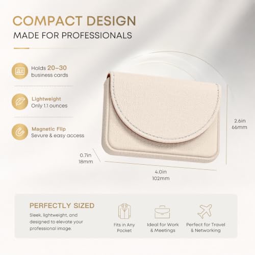 Business Card Holder，PU Leather Business Card Case for Purse，Pocket Travel Name Card Case Holder Wallet for Men Gift，Portable Magnetic Business Card Carrier White - color: White