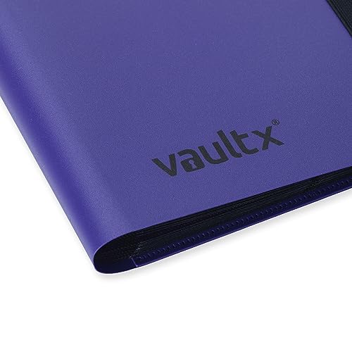 Vault X 4 Pocket Strap Trading Card Binder 160 Cards Side Loading (Purple) | Holds 160 standard-size TCG cards in 20 side-loading 4-pocket pages. Padded, water-resistant cover. - color: Purple