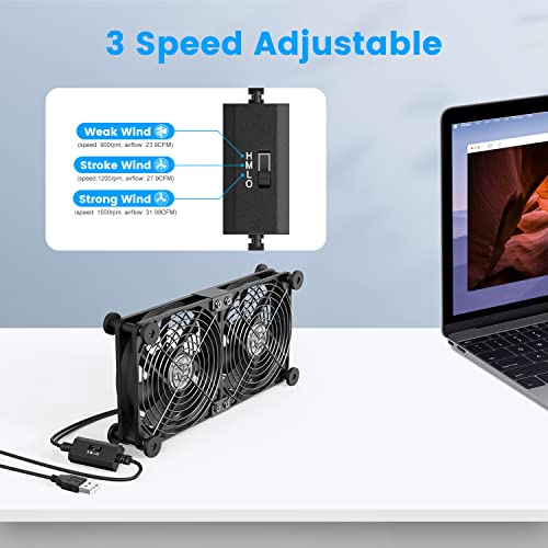 ELUTENG Dual USB Computer Cooling Fan High Speed 120mm Fan Adjustable 5V USB Port Heatsink Cooling Fan 12cm for Laptop Receiver DVR PlayStation Xbox Desk Computer Cabinet Cooling - size: 120mm