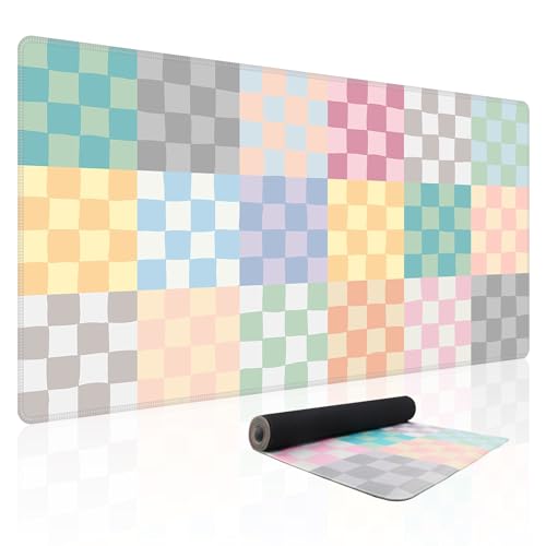 Baziabbo Checkered Desk Mat,XXL Extended Big Mouse Pad,Gaming Mousepad with Stitched Edge,Non-Slip Rubber Base Keyboard Desk Pad for Home Office Study Game - color: Checkerboard Morandi