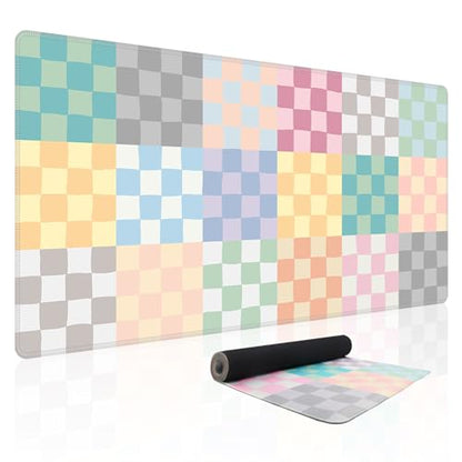 Baziabbo Checkered Desk Mat,XXL Extended Big Mouse Pad,Gaming Mousepad with Stitched Edge,Non-Slip Rubber Base Keyboard Desk Pad for Home Office Study Game - color: Checkerboard Morandi