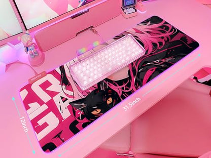 JMIYAV Pink RGB Gaming Mouse Pad 31.5x12 Inch PC XL Large Extended Glowing Led Light Up Desk Pad Non-Slip Rubber Base Computer Cute Mousepad Mat Desk Accessories Gaming Setup Sweet Girl - color: Sweet Girl