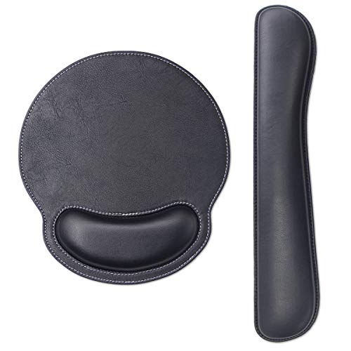 RICHEN Ergonomic PU Leather Keyboard Wrist Rest and Mouse Pad with Wrist Support, Memory Foam Set for Computer/Laptop,Gaming and Office, Comfortable for Easy Typing & Pain Relief (PU Black) - color: Pu Black