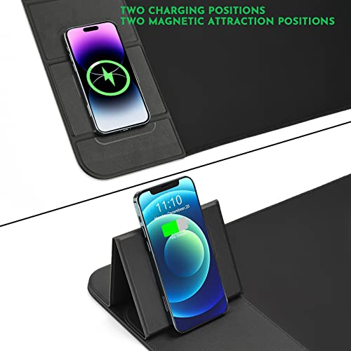 Wireless Charging Mouse Pad with Phone Holder Gaming Mousepad Desk Mat 15W Qi Fast Charging Pad Ultra-Smooth Surface Non-Slip Extended Premium Black Computer Keyboard Mat for MacBook PC Laptop - color: Wireless Charging