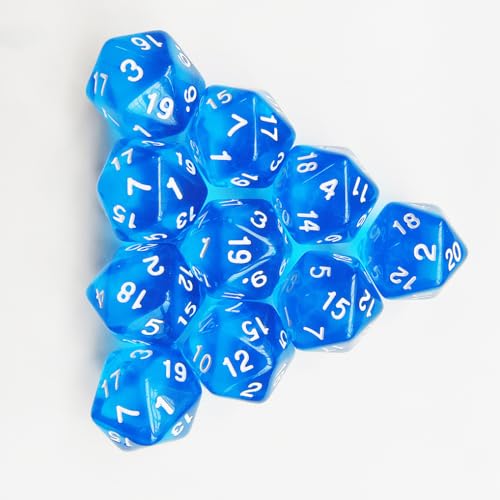 10 Pieces Polyhedral Dice Set D20 Dice 20mm Acrylic 20 Sided Game Dice for Dungeons and Dragons RPG MTG DND Dice Table Games (Transparent Blue) - color: Transparent Blue
