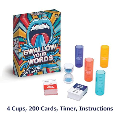 Swallow Your Words Card Games - Board Game for Family Game Night, Sip It, Say It, Don't Spray It, Multiplayer Game, Guess The Phrase Before The Timer Runs Out, Ages 8+ - style: Swallow Your Words