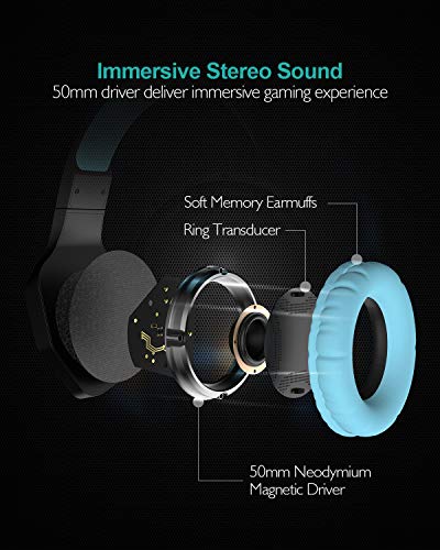 Gaming Headset, Giaride Gaming Headphones Surround Stereo with Mic Soft Memory Earmuffs Noise Cancelling LED Lights Volume Control for PS4 Xbox One, PC, Mac, Smartphones, Nintendo Switch Games