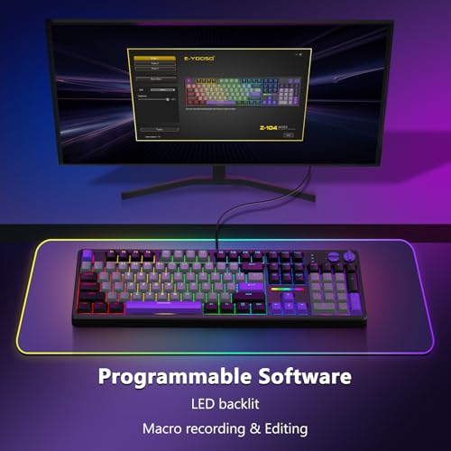 E-YOOSO Wired Creamy Mechanical Keyboard, Led Backlit for PC/Mac, Black | Gasket Structure with Sound Dampening Foam, Hot Swappable, Pre-lubed Linear Switches, Full Size Custom Gaming Keyboard - color: Grey Black Purple
