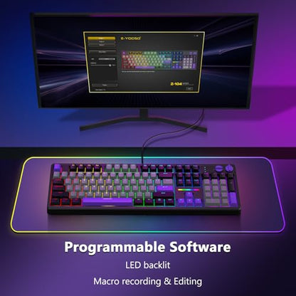 E-YOOSO Wired Creamy Mechanical Keyboard, Led Backlit for PC/Mac, Black | Gasket Structure with Sound Dampening Foam, Hot Swappable, Pre-lubed Linear Switches, Full Size Custom Gaming Keyboard - color: Grey Black Purple